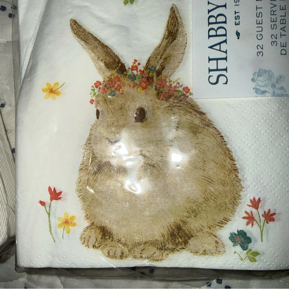 New Sealed Shabby Chic Bunny Guest Dinner  Paper Napkins Set Of 2 -32 Each